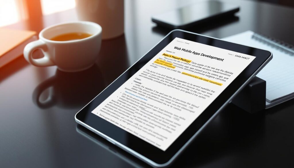 Digital document showing web and mobile apps development refund policy updates