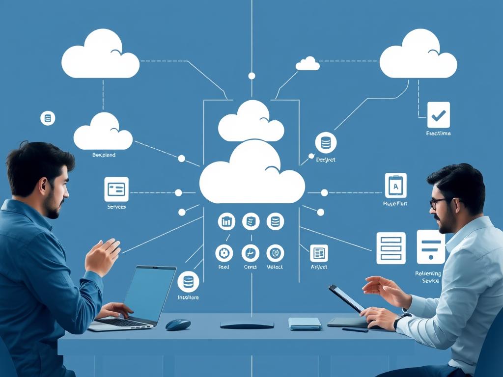 Enterprise cross-platform app development showing integration with backend systems Enterprise cross-platform app development showing integration with backend systems