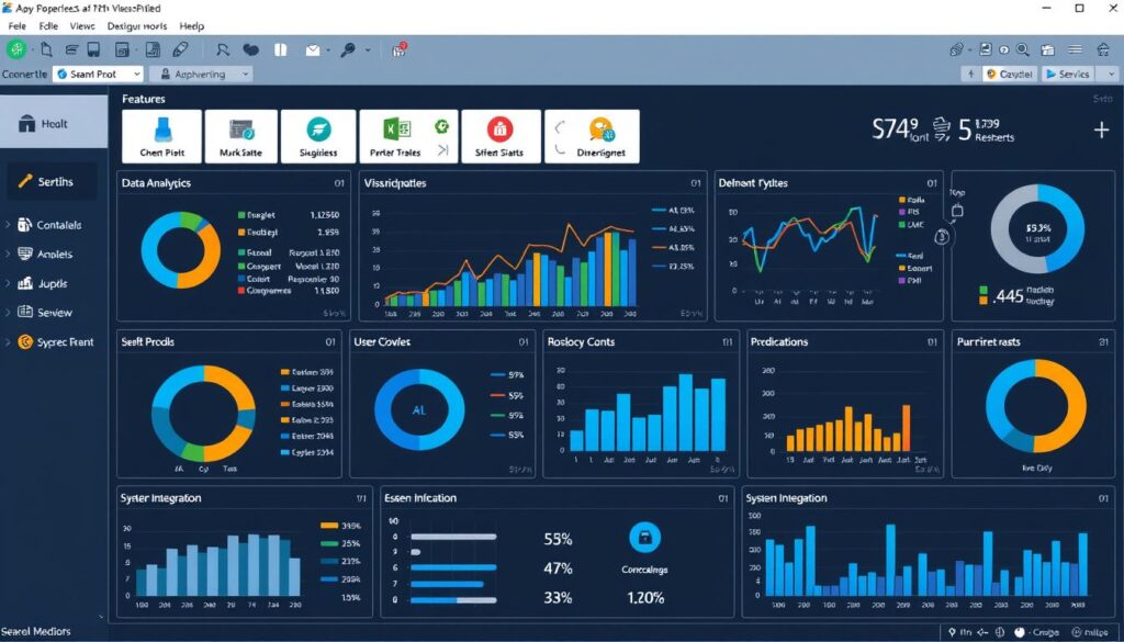 Enterprise desktop application dashboard showing data analytics and business intelligence features Enterprise desktop application dashboard showing data analytics and business intelligence features