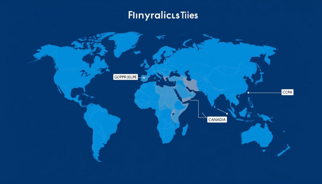 Global map highlighting different privacy regulations affecting web and mobile apps including GDPR and CCPA Global map highlighting different privacy regulations affecting web and mobile apps including GDPR and CCPA
