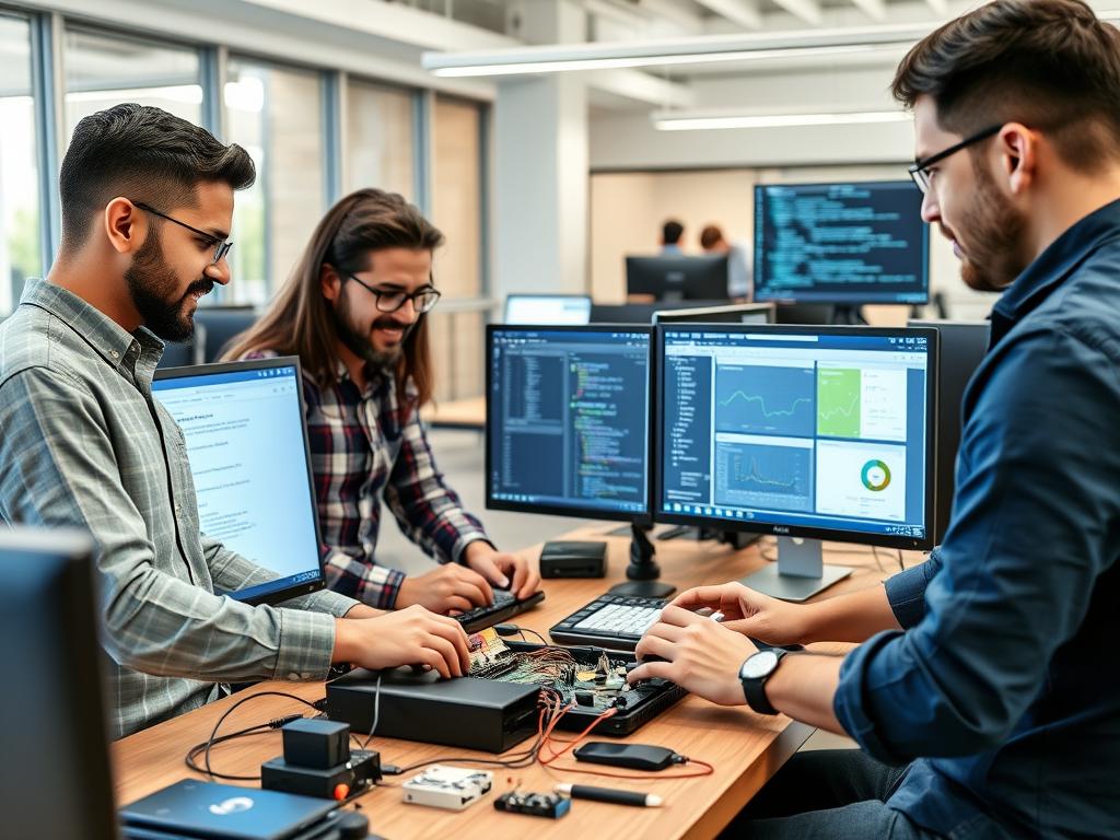 IoT developers collaborating on a complex project IoT developers collaborating on a complex project