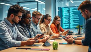 Professional Android developers working on mobile app development