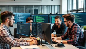 Professional full stack developers collaborating on web and mobile application development