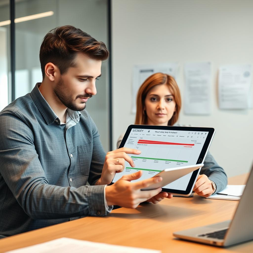Project manager adjusting web and mobile apps development plan with client