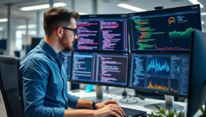 Software maintenance engineer monitoring application performance