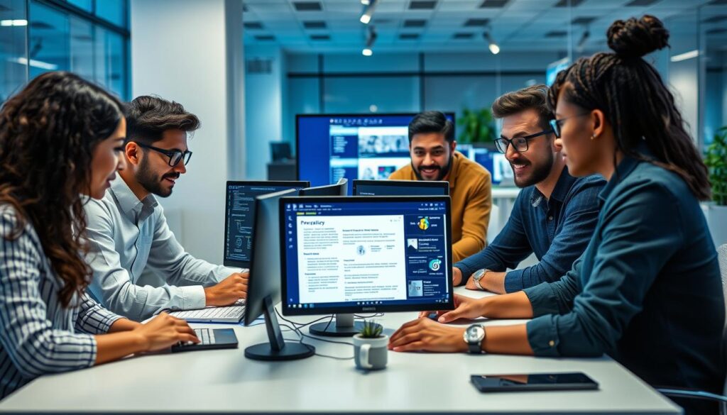 Team of app developers working on privacy-compliant mobile applications Team of app developers working on privacy-compliant mobile applications