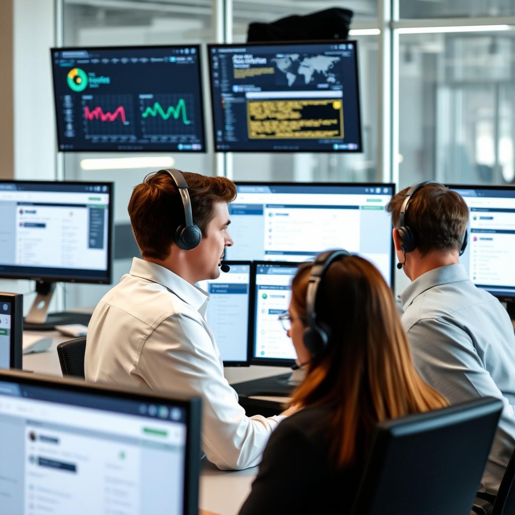 Technical support team helping clients with application maintenance Technical support team helping clients with application maintenance