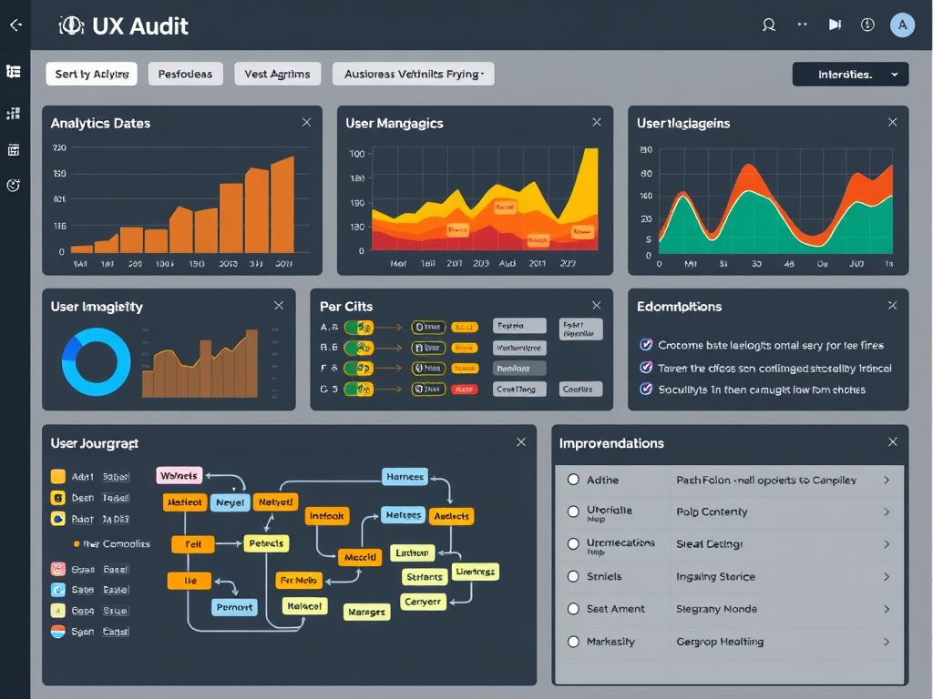 UX audit and optimization process showing analytics and improvements UX audit and optimization process showing analytics and improvements