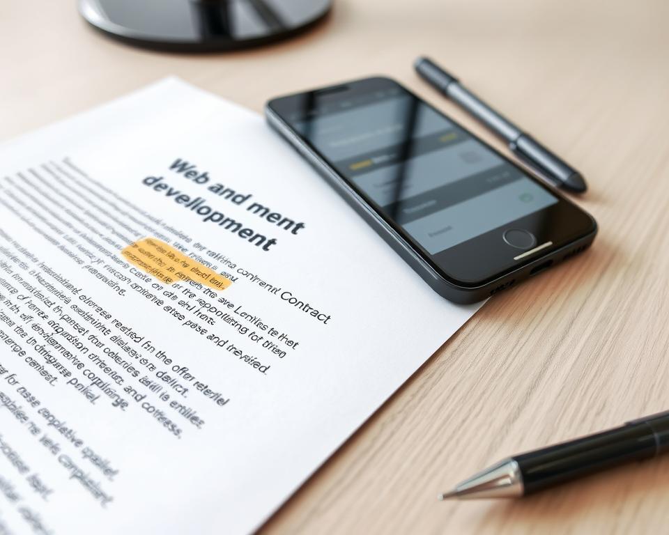 Web and mobile apps development contract with refund terms highlighted